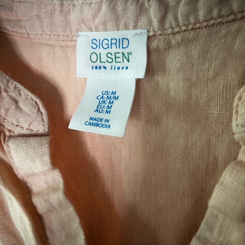 Sigrid Olsen Peach 100% Linen Button-Down Linen Shirt Coastal - Picture 3 of 7